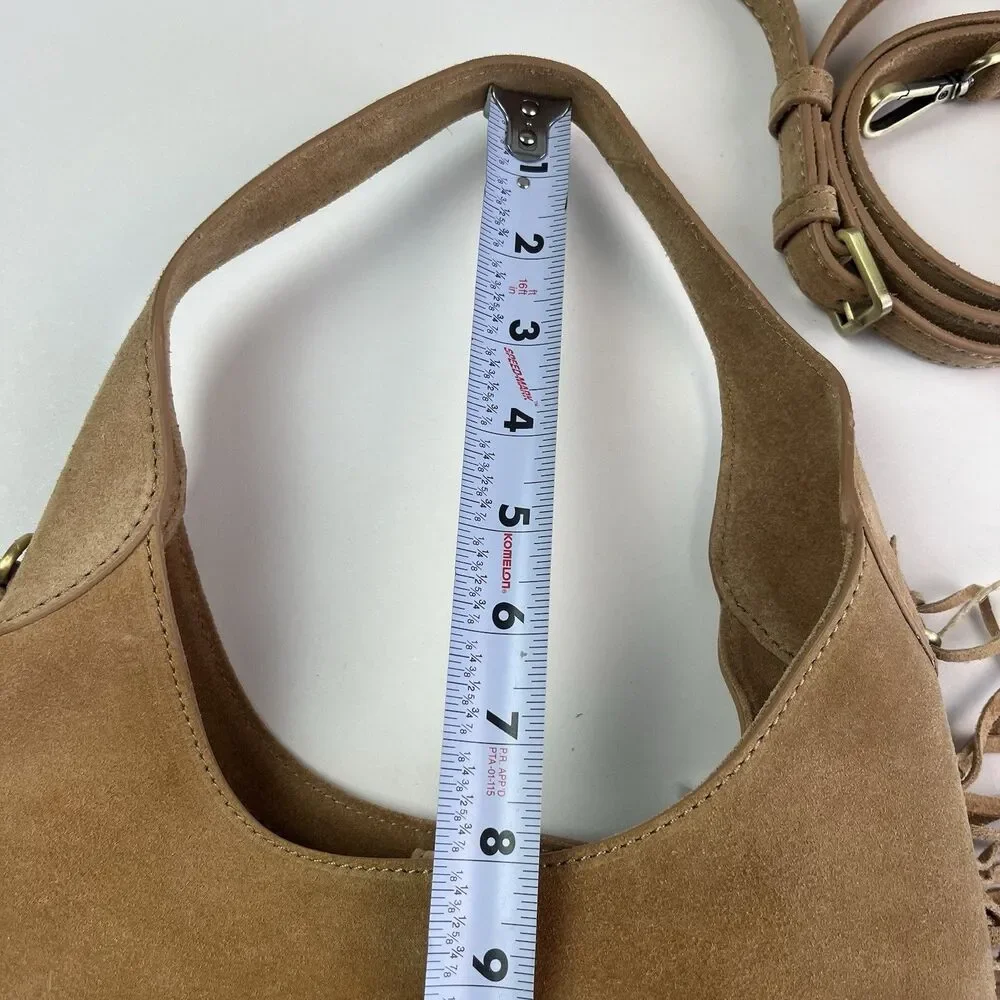 NWT Western Fringe Suede Leather Hobo Bag Tan Cowgirl Festival Crossbody Purse